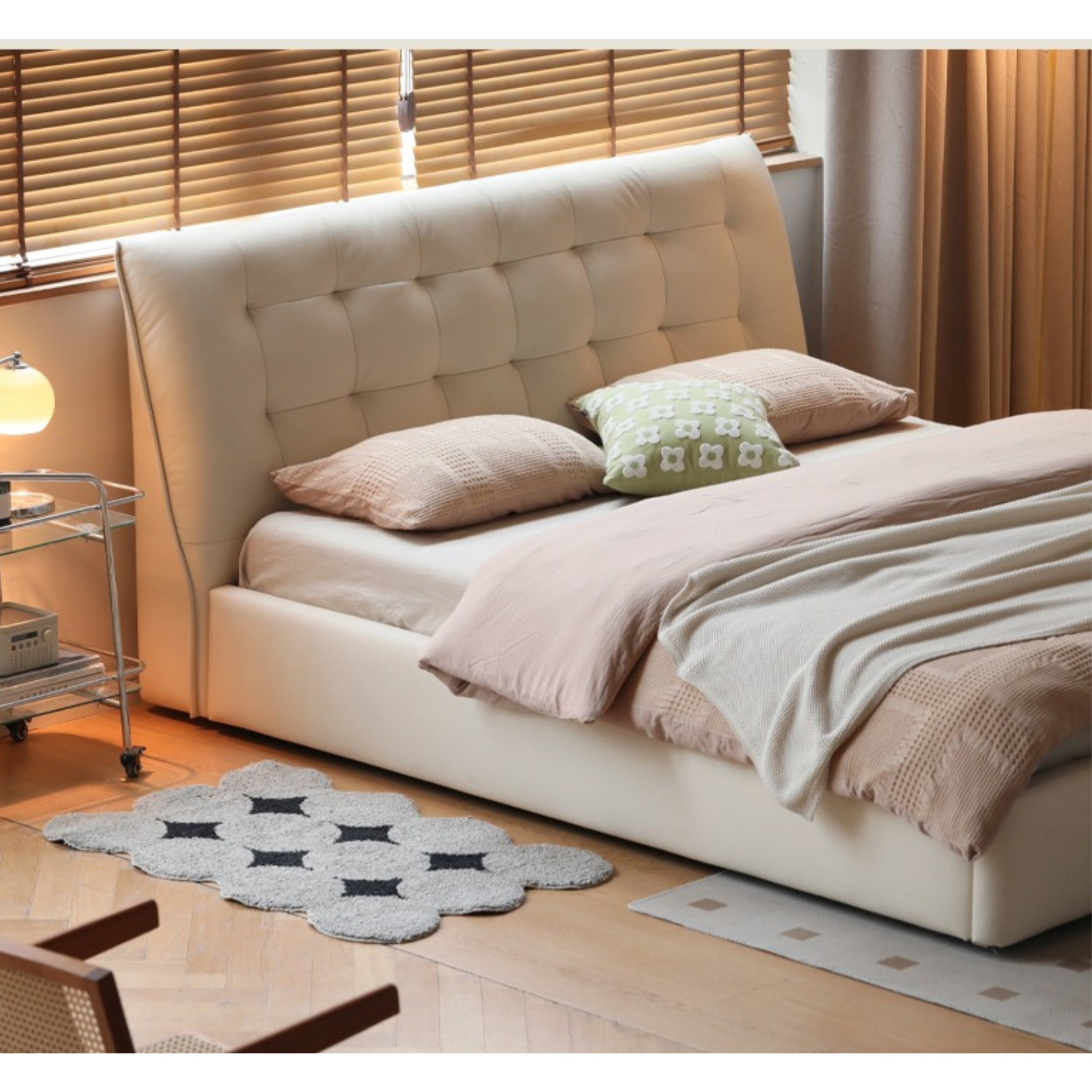 First Layer of Yellow Cowhide Italian Light Luxury Bed