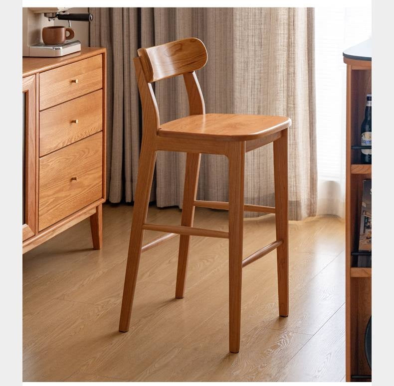 Set 3 pcs Cherry, Ash Solid Wood Modern Bar Stool, Height Chair for Kitchen Island
