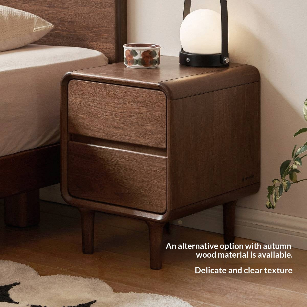 Black Walnut Solid Wood, Sandalwood Lockable Nightstand