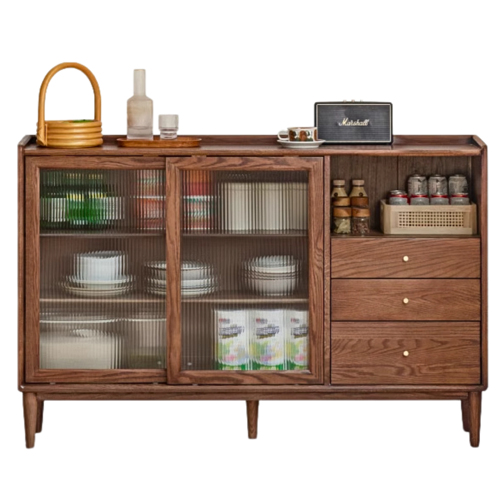 Black Walnut, Oak Solid Wood Glass Modern Simple Sideboard