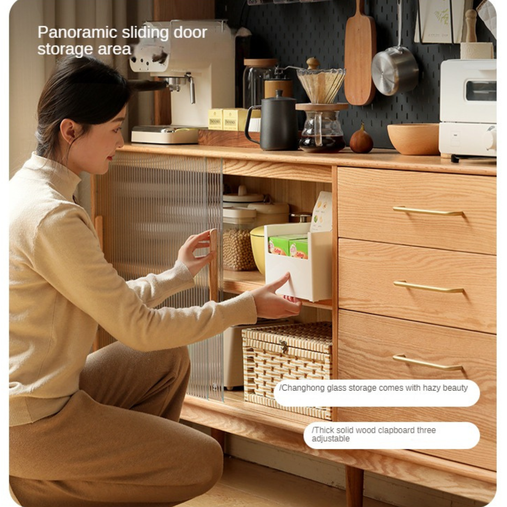 Oak Solid Wood Modern Multifunctional Sideboard