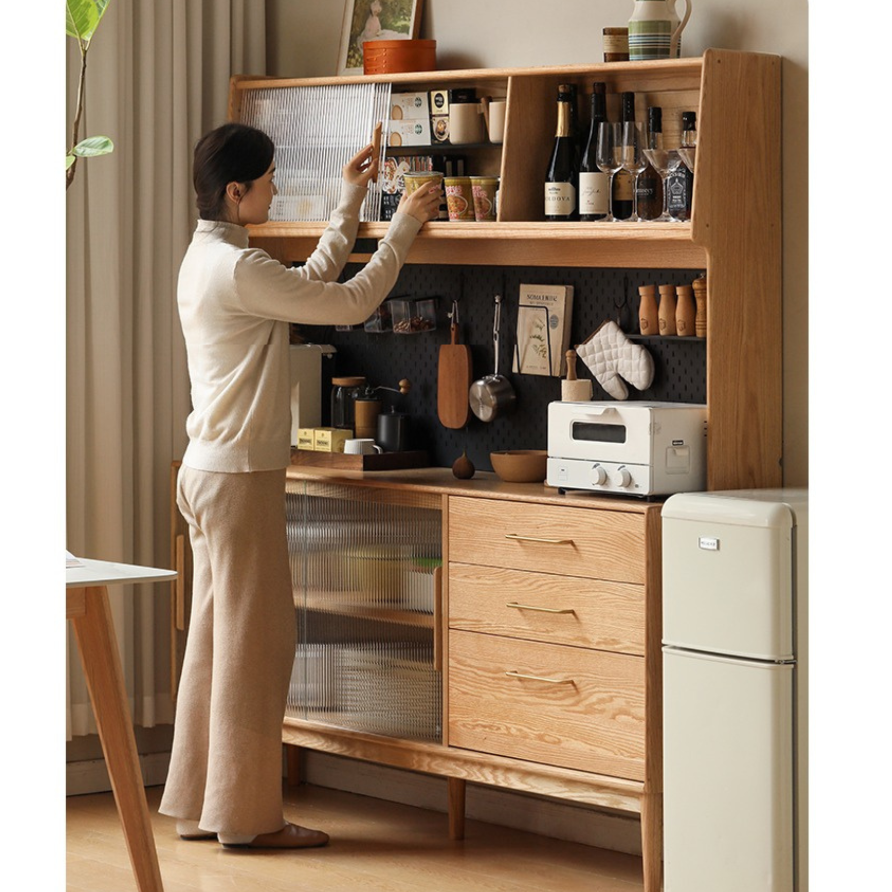 Oak Solid Wood Modern Multifunctional Sideboard