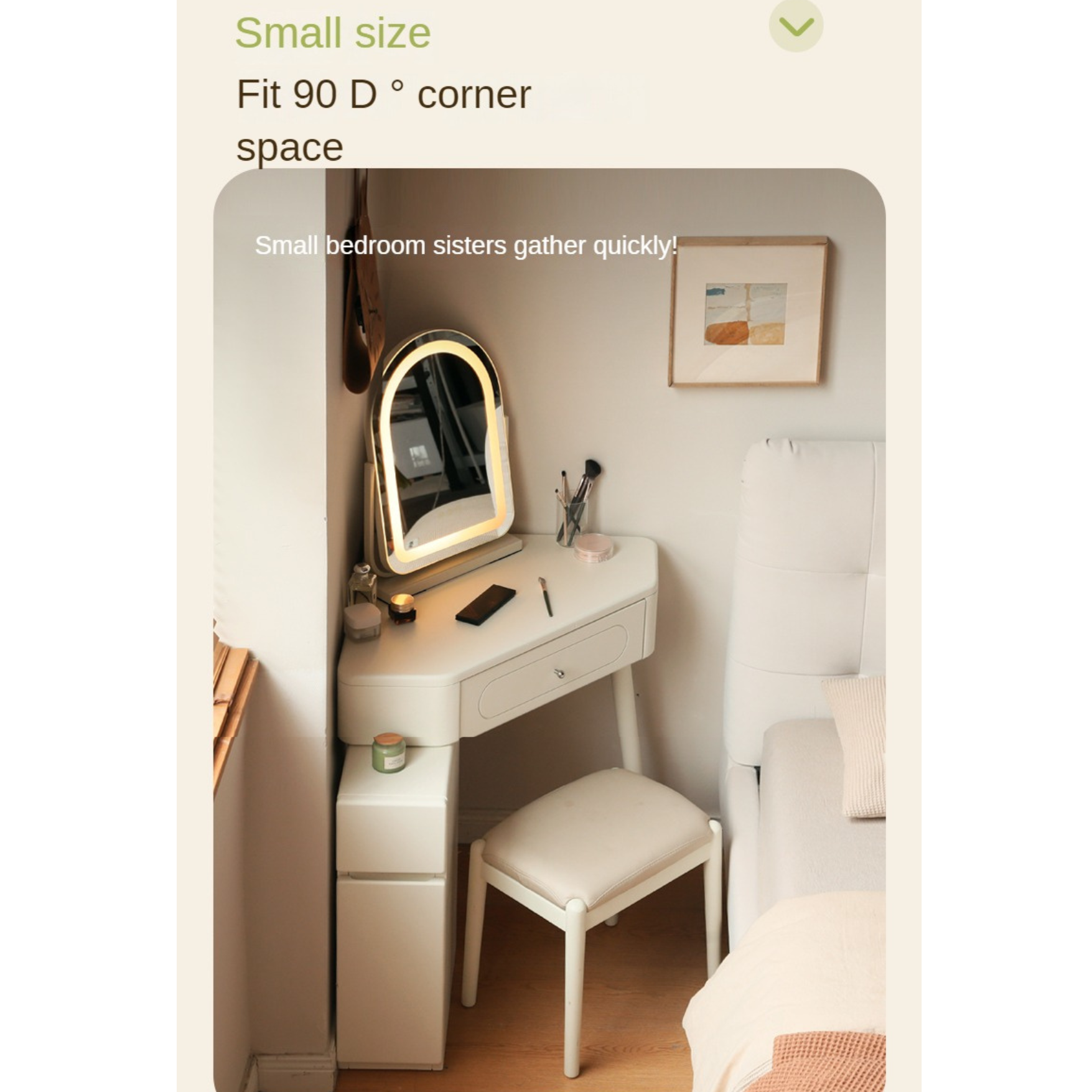 Poplar Solid Wood Corner White Dressing Table.