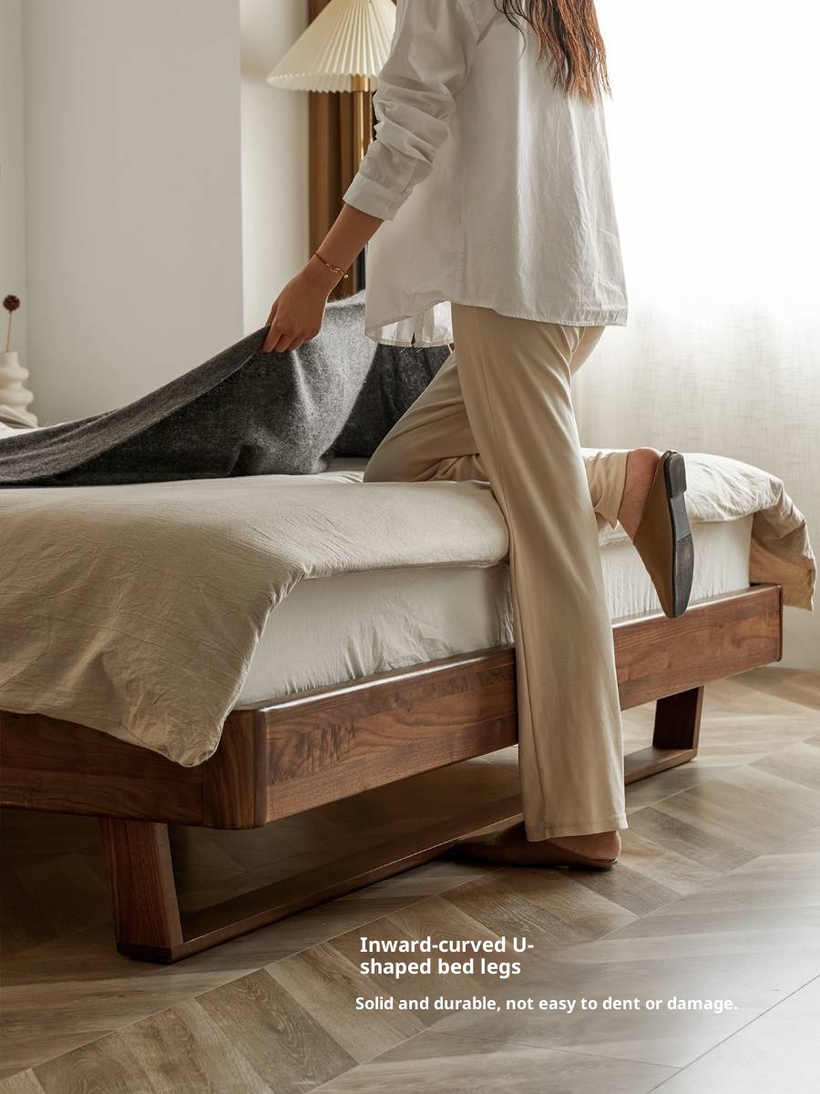 Black Walnut Solid Wood suspended bed with Ambient LED Headboard Lighting