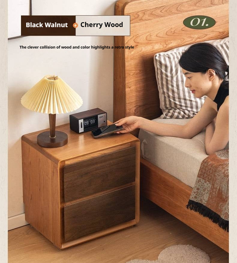 Cherry Solid Wood, Solid Rubberwood Nightstand