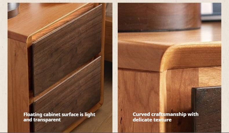 Cherry Solid Wood, Solid Rubberwood Nightstand