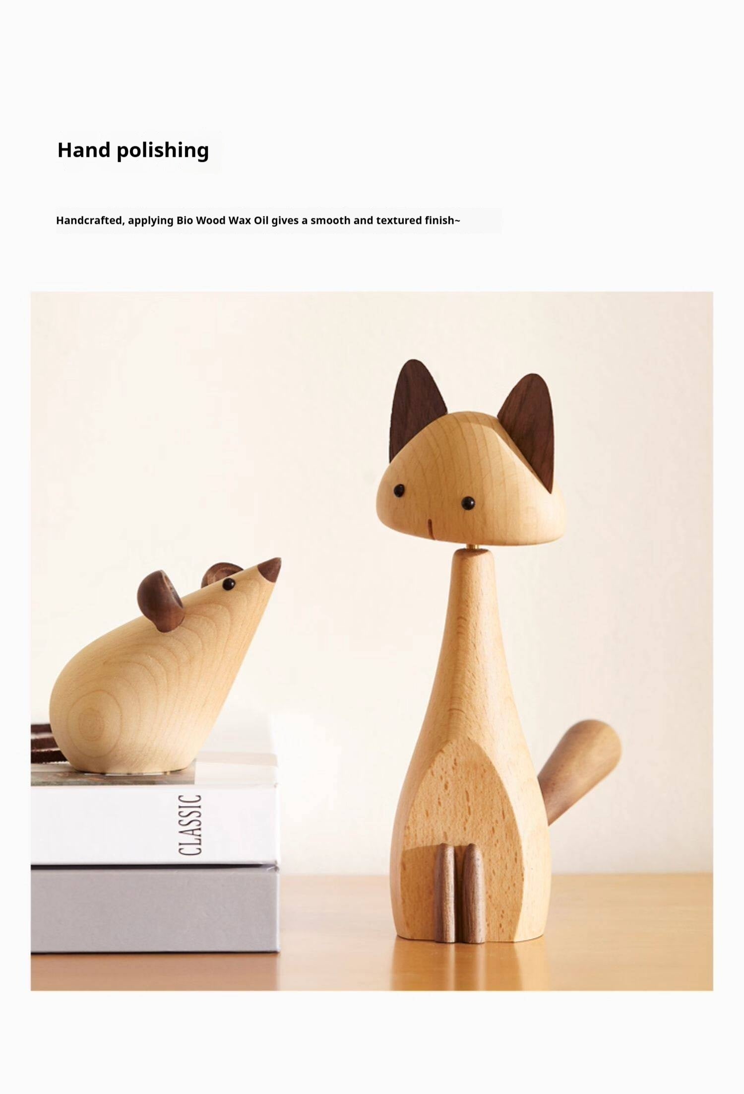 Beech Solid Wood Nordic Desktop Decoration Cat and Mouse