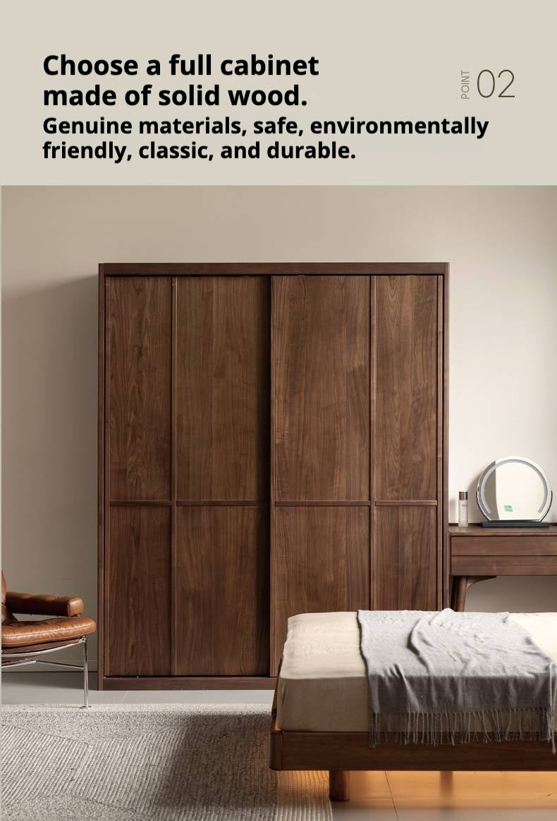 Black Walnut Solid Wood Italian Luxury Sliding Door Wardrobe