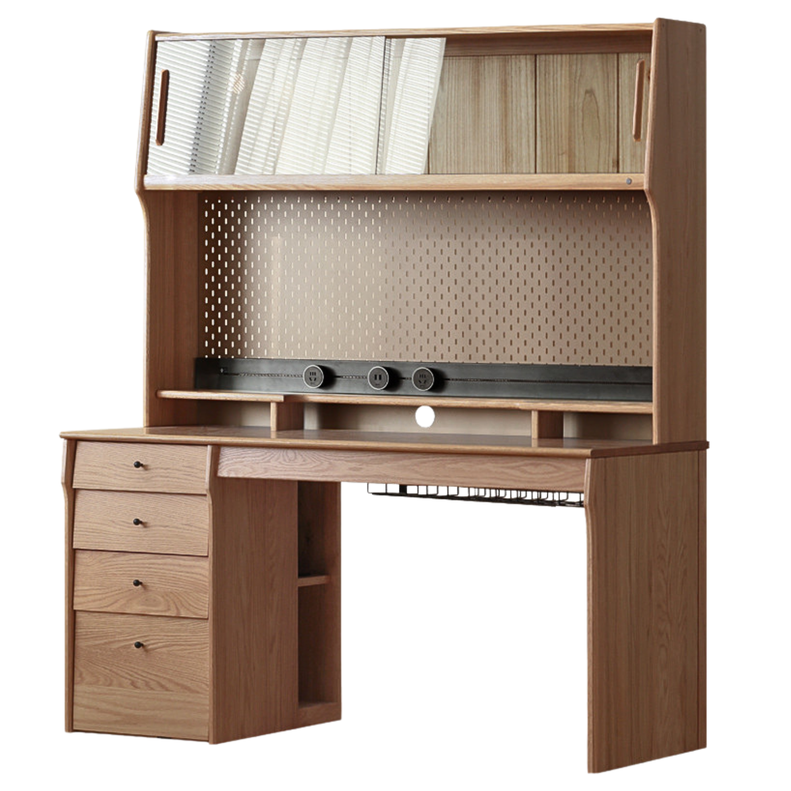 Oak, Cherry Solid Wood Desk Bookshelf Integrated Warm Light