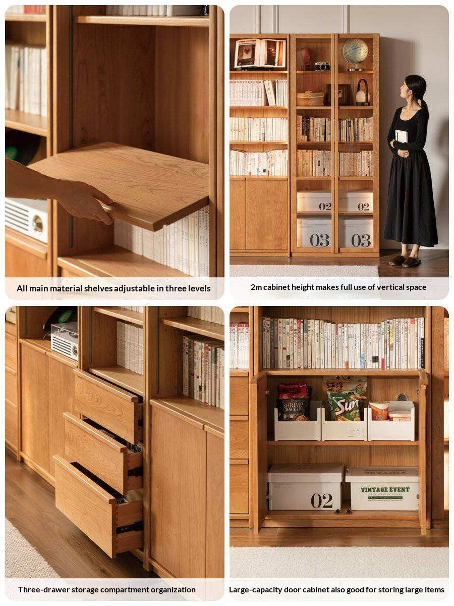Cherry Solid Wood Bookcase Display Storage Cabinet for Study