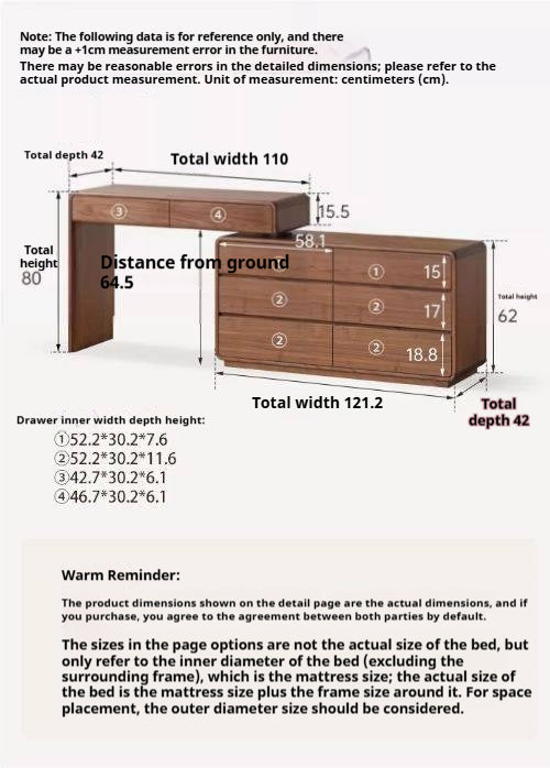 Black Walnut Solid Wood Vanity Table Chest Of Drawers.