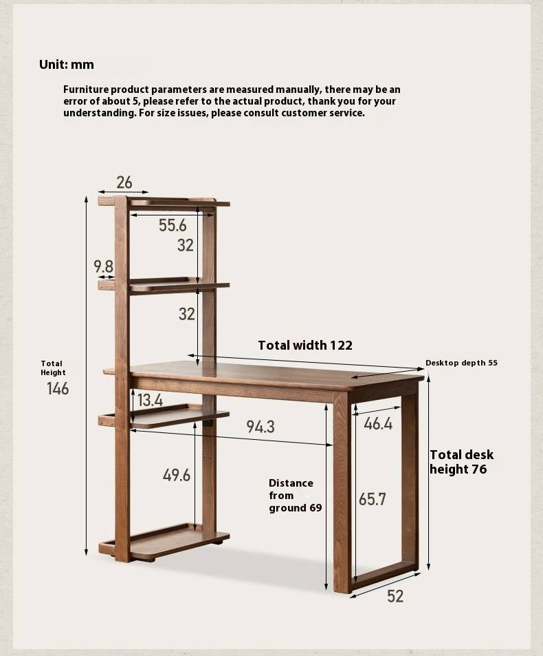 Black Walnut, Ash Solid Wood Desk Bookshelf Integrated
