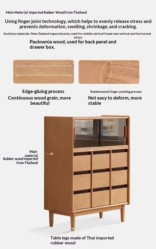 Solid Rubberwood Dining Sideboard with Glass Doors