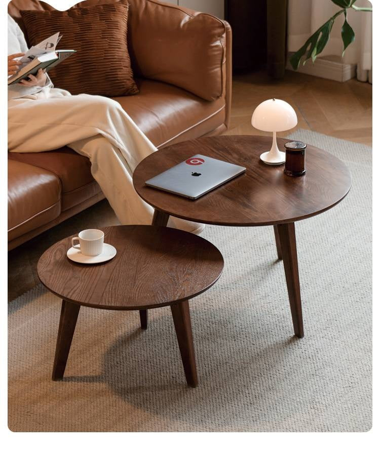 Oak, Solid Rubberwood Round Coffee Table Combination