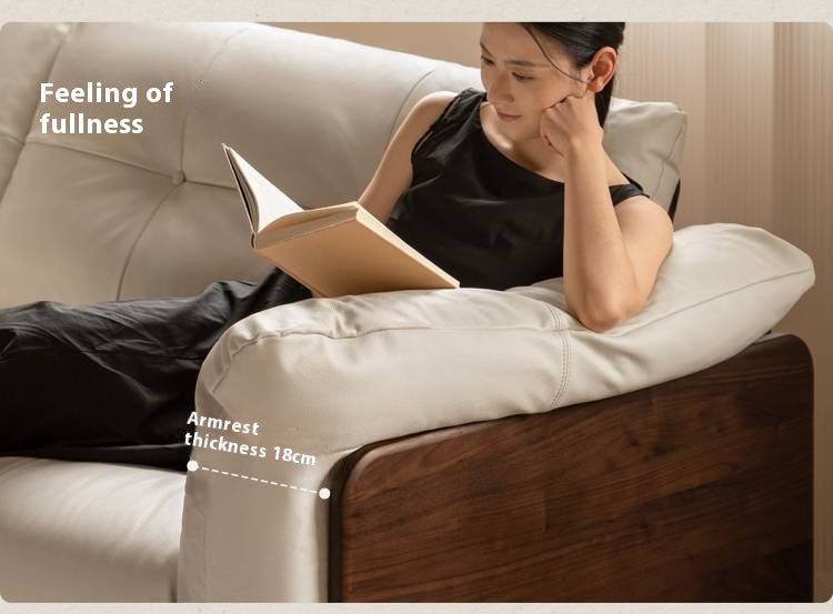 Black Walnut, Oak Solid Wood Genuine Leather Sofa Italian-Inspired