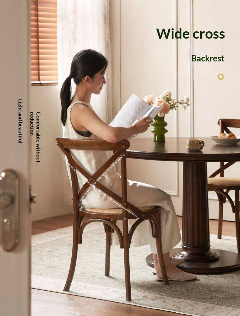 4 pcs -White Oak Solid Wood French Country Cross Back Dining Chair with Rattan Seat