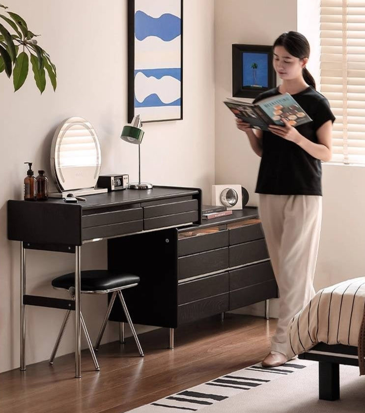 Ash Solid Wood Bauhaus Retractable Vanity Table.