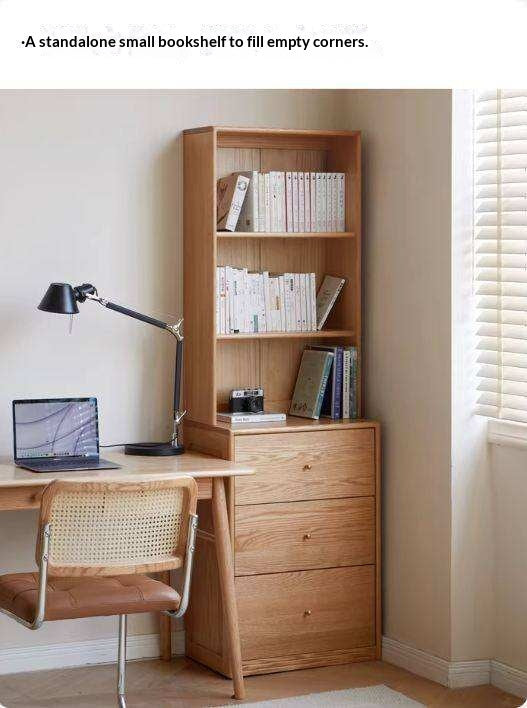 Oak Solid Wood Floor-To-Ceiling Combination Bookshelf, Glass Bookcase