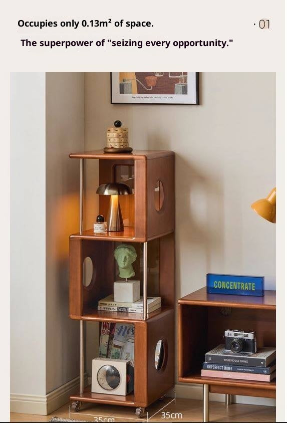 Poplar Solid Wood Vintage Style Mobile Bookshelf