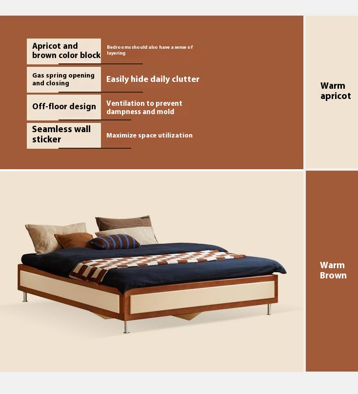 Poplar Solid Wood Bauhaus Style Platform Bed, Headboard-Free Bed