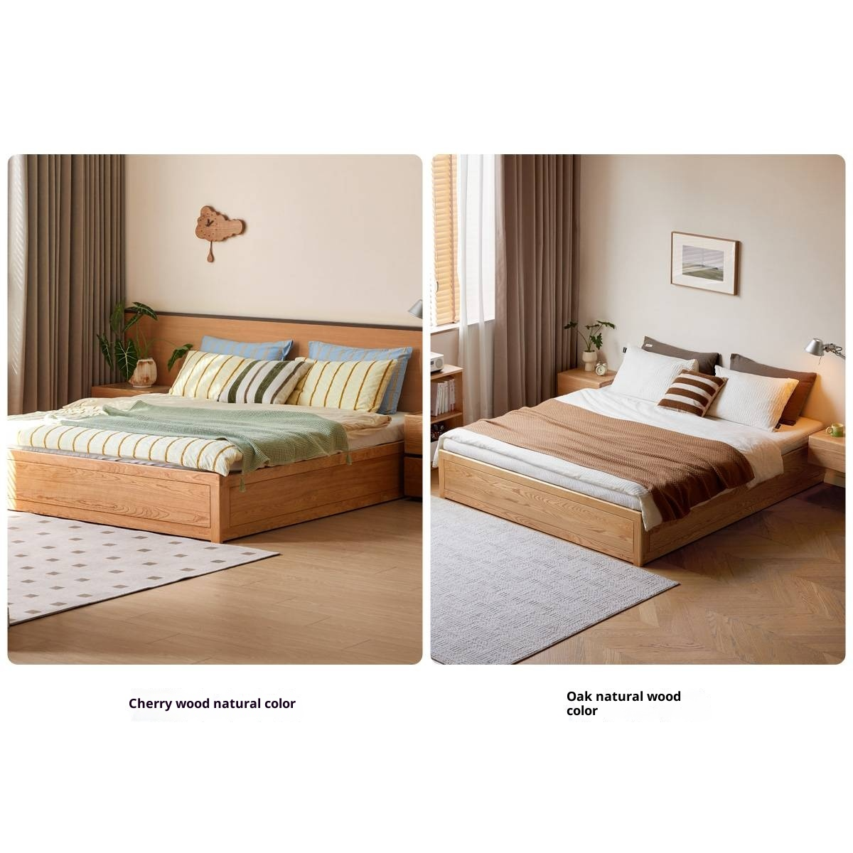 Black Walnut Solid Wood Italian Light Luxury Platform Bed, Headboard-Free Box Bed