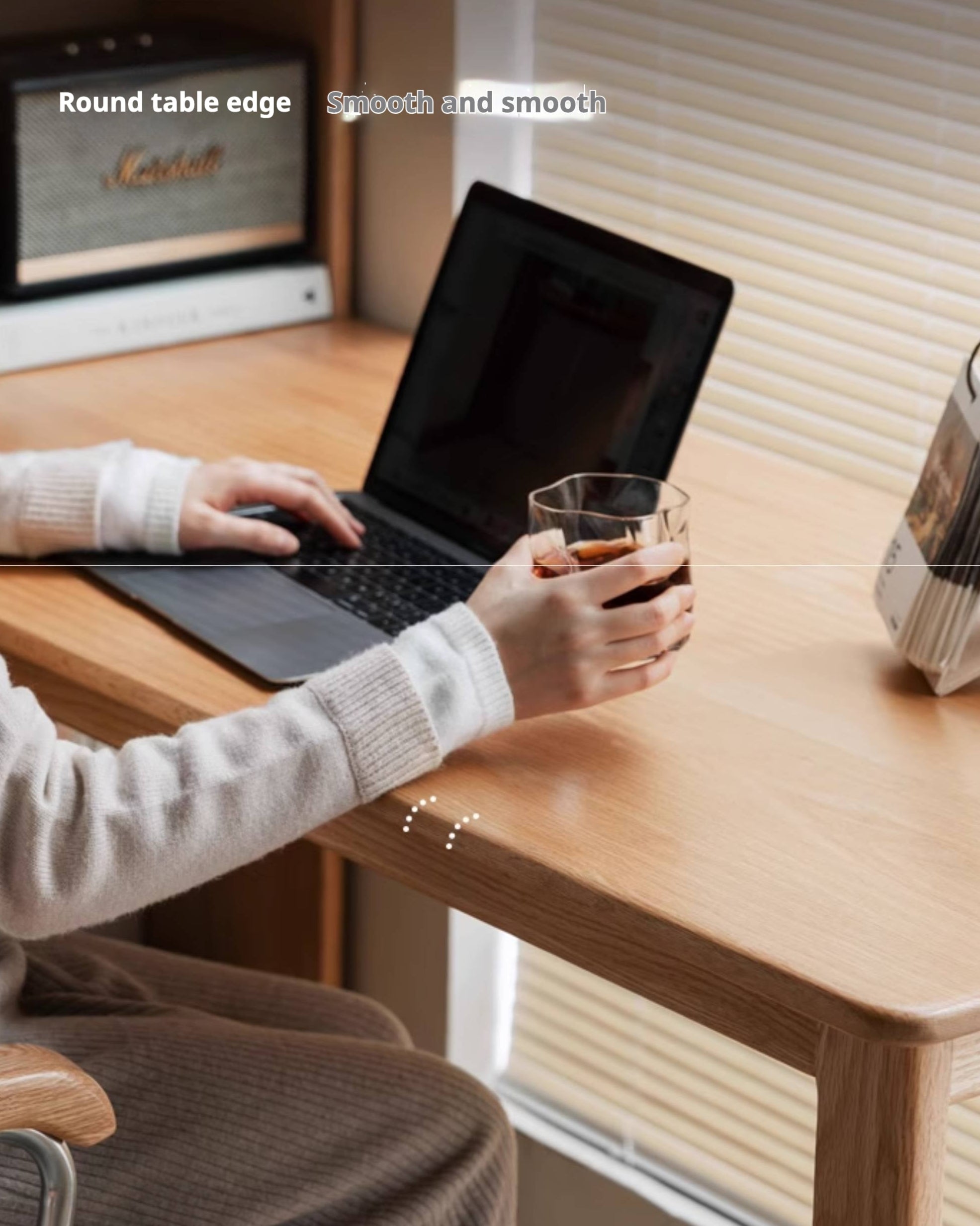 Oak Solid Wood Desk and Bookshelf Integrated Office Desk