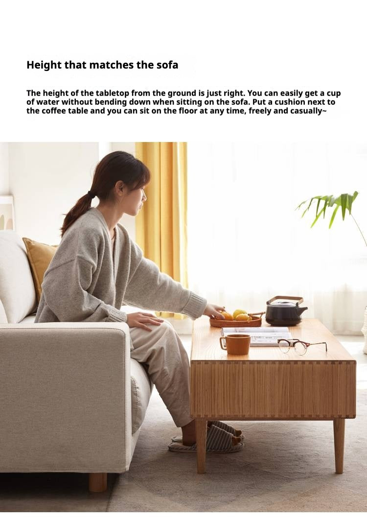 Oak Solid Wood Modern Style Rattan Coffee Table