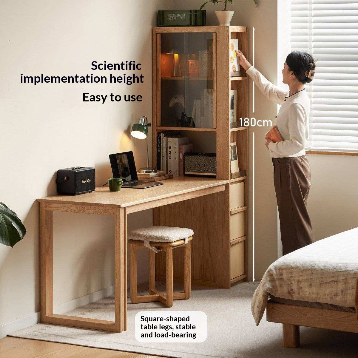 Oak Solid Wood Computer Desk with Integrated Frame and Minimalist Design