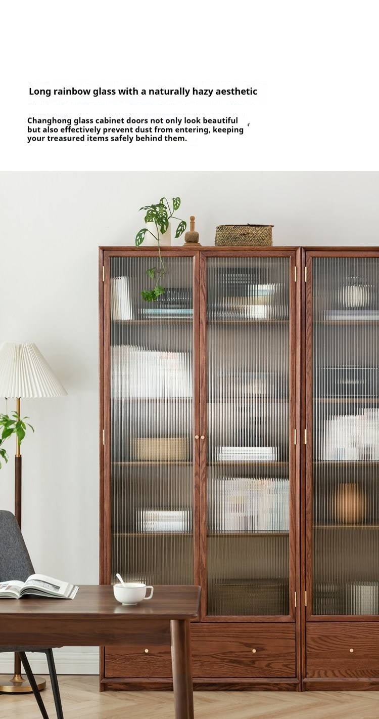 Oak, Ash Solid Wood Dust-Proof Glass Door Wall Floor-to-ceiling Bookshelf