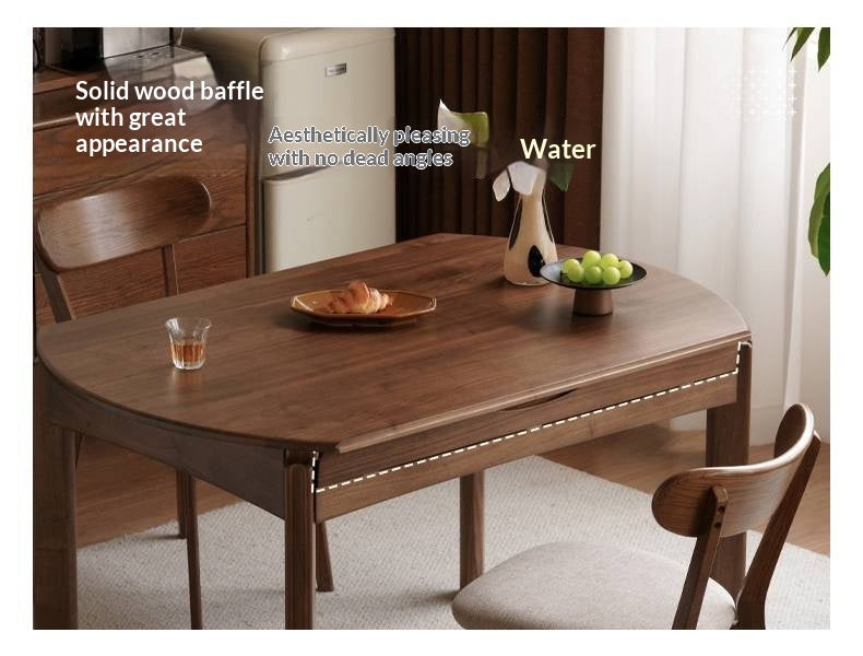 Black Walnut Solid Wood Retractable Round Dining Table