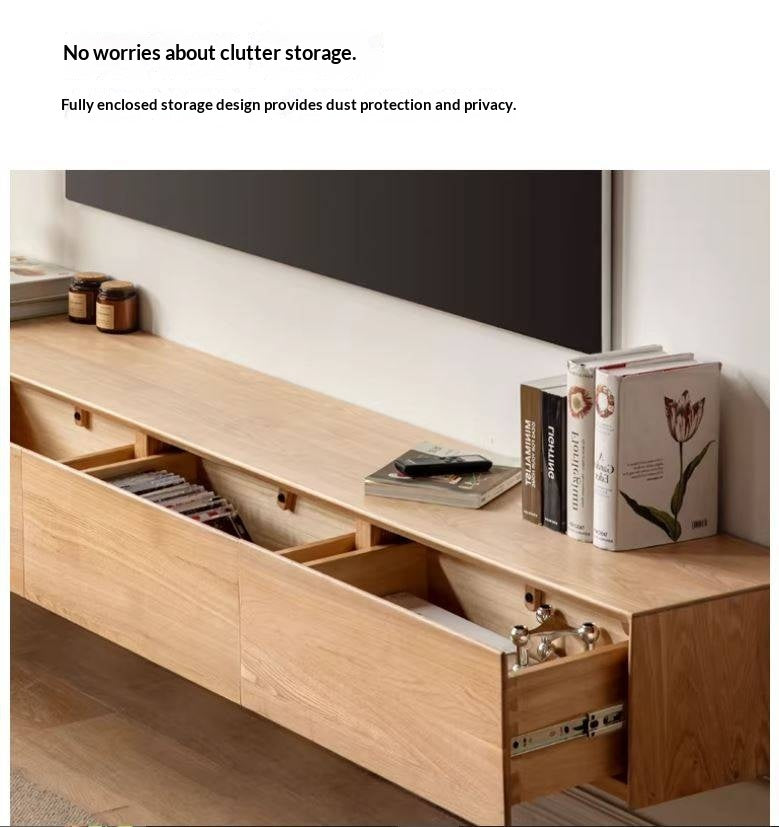 Oak Solid Wood TV Cabinet Hanging LED Lights.