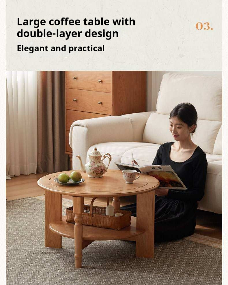 Cherry Solid Wood Coffee Table with French Retro Design