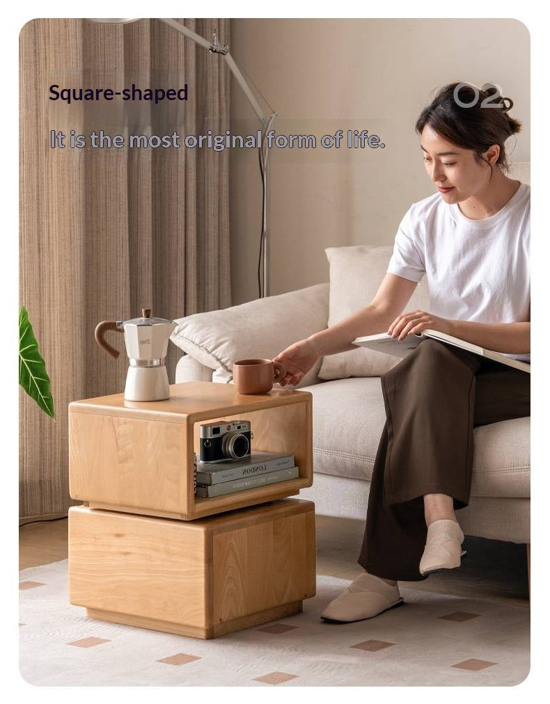 Beech Solid Wood Floor Rotating Side Table