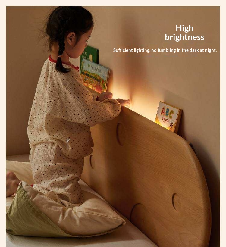 Beech Solid Wood Kids Floating Bed with Night Light and Optional Guardrails