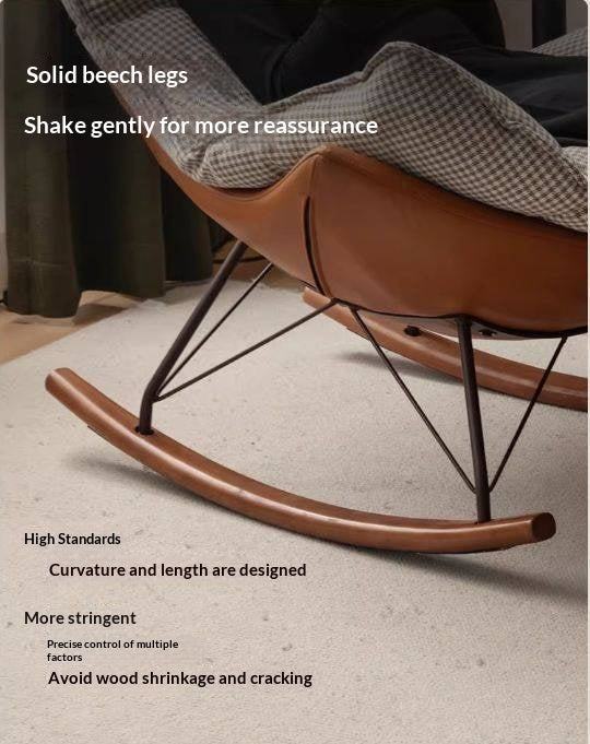 Beech Solid Wood Mid-Century Rocking Accent Chair with Houndstooth Cushion