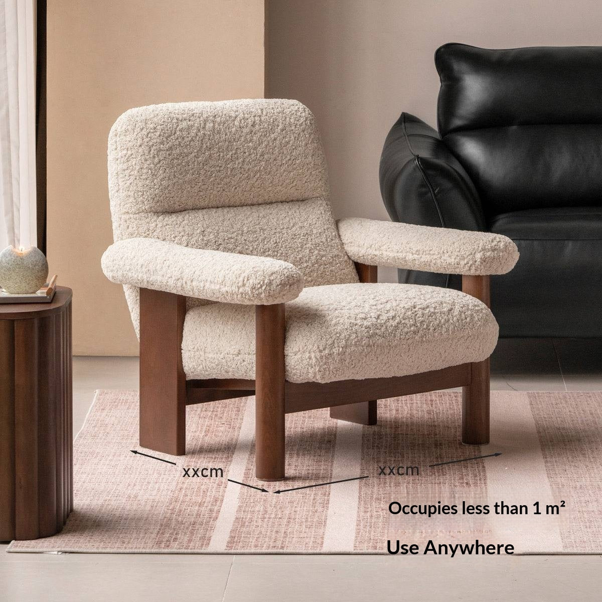 Beech Solid Wood Reclining Lounge Chair with Wide Armrests and Thick Wood Block Legs