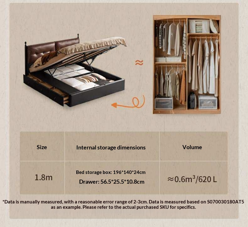 Genuine Leather Luxury Storage Bed with Lift-Up Storage Box Bed