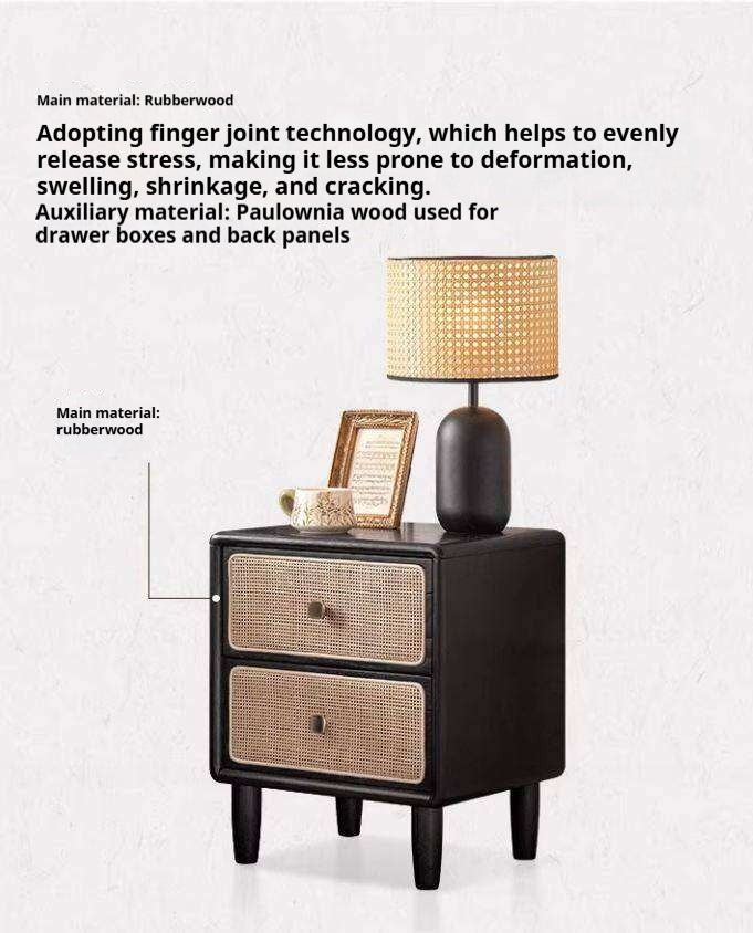 Solid RubberWood Vintage Black Nightstand