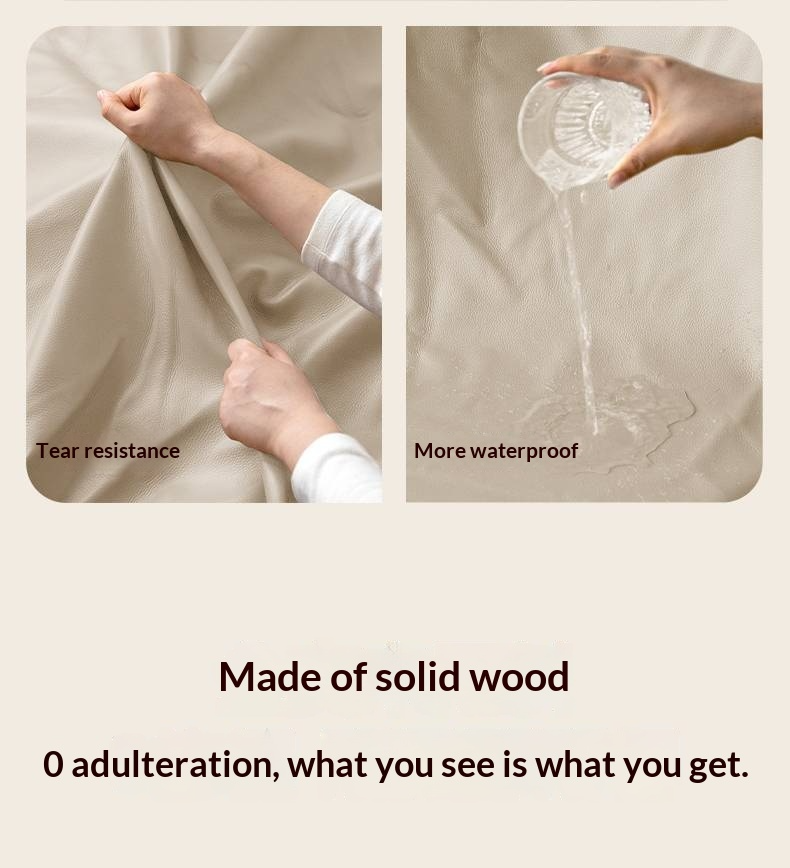 Oak Solid Wood Bed with Genuine Leather and Light Upholstery