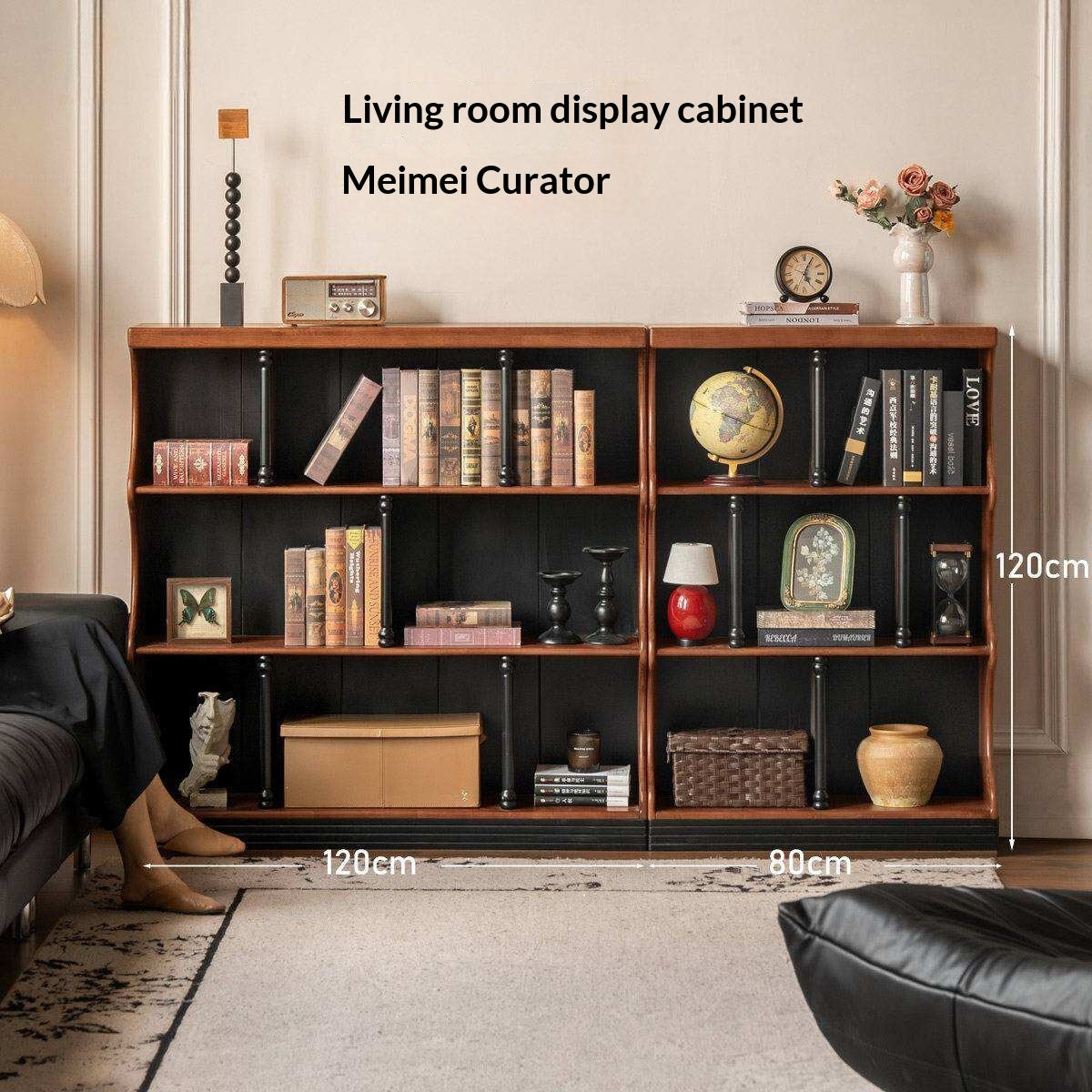 Solid RubberWood French Retro Bookcase with Storage Cabinet