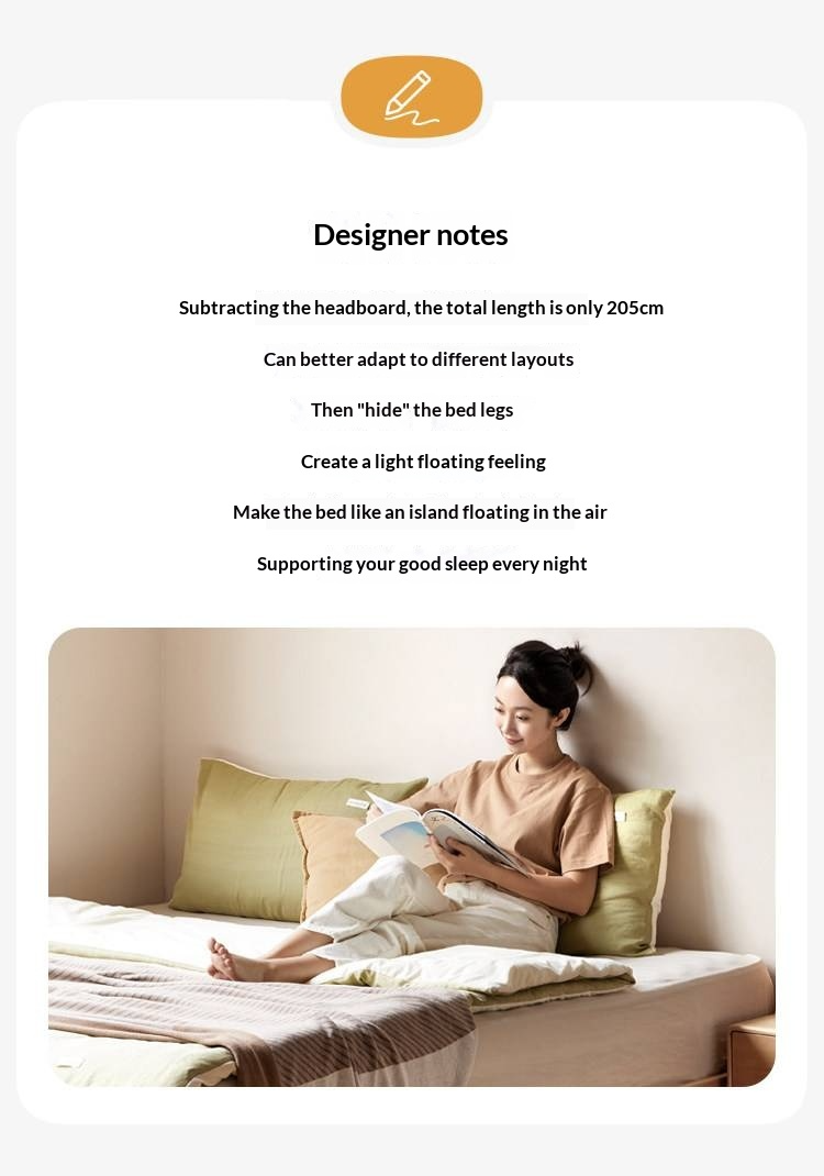 Beech Solid Wood Modern Minimalist Floating Platform Bed — Headboard-Free