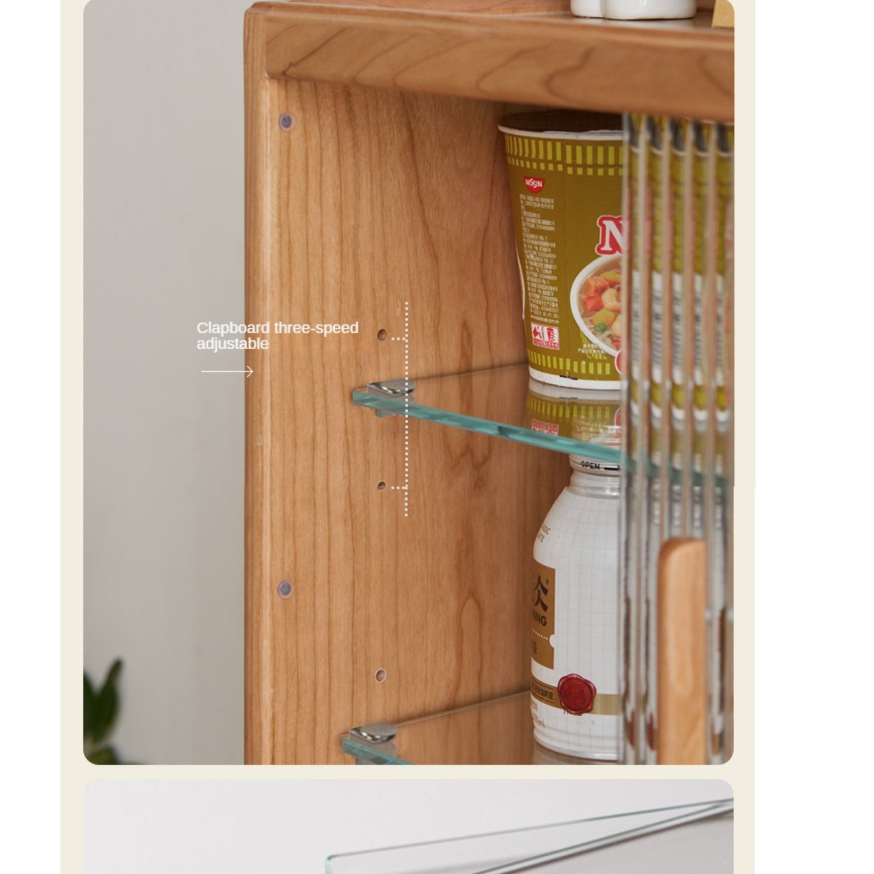 Cherry Solid Wood Glass Sliding Door Storage Cabinet.