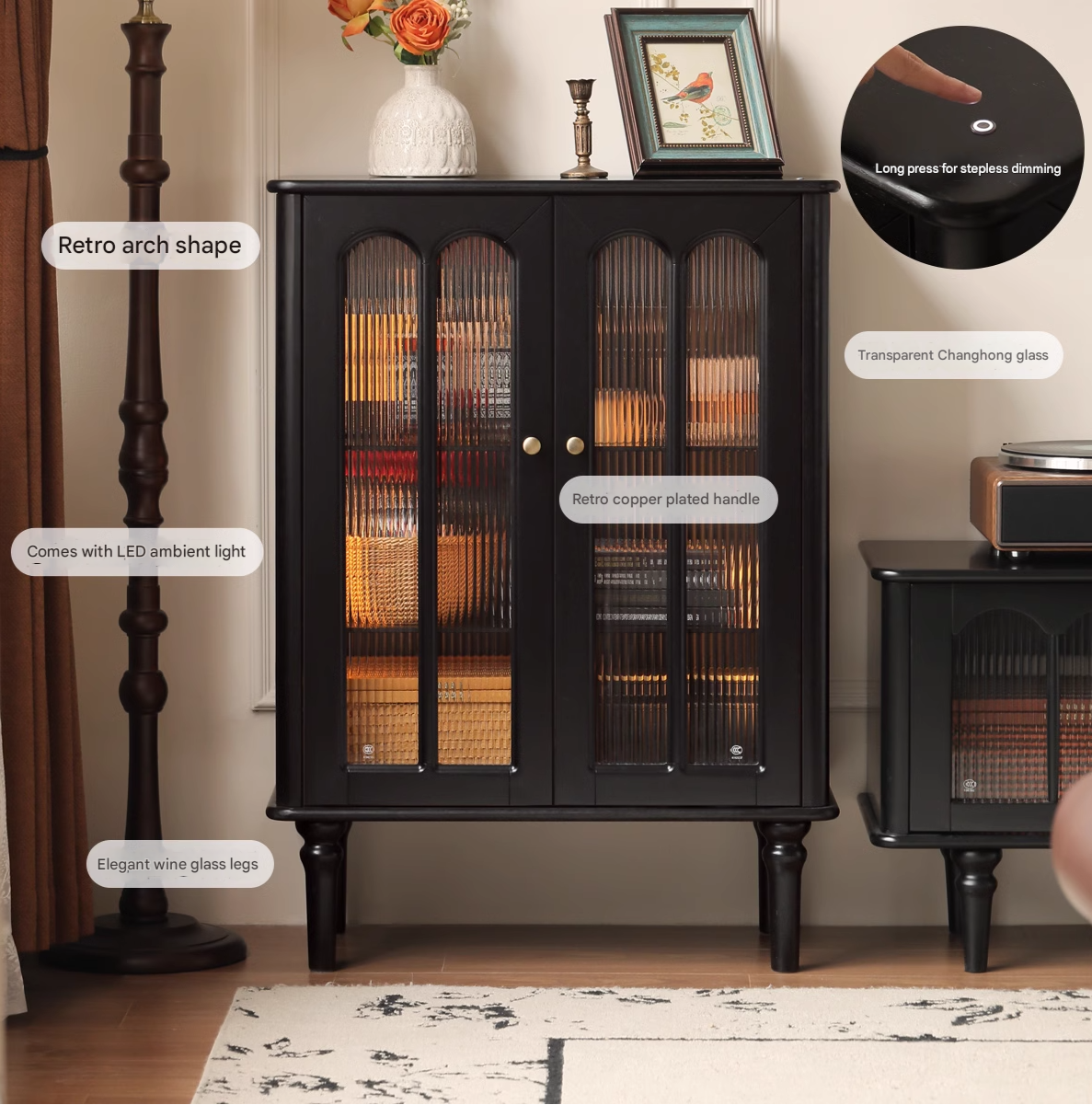 Solid Rubberwood French Retro Side Cabinet.