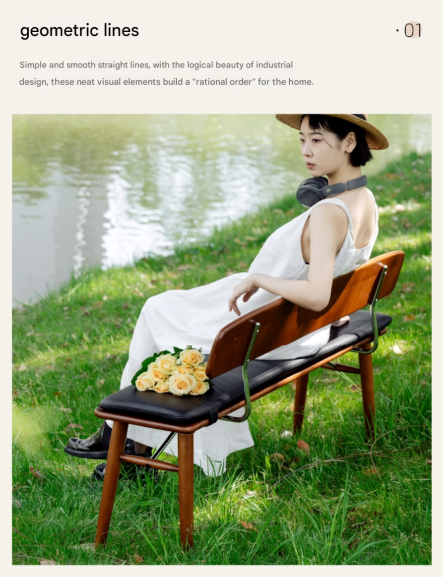 Beech Solid Wood Organic Leather Long Bench