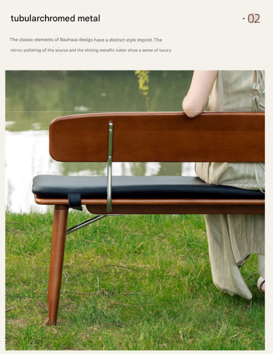 Beech Solid Wood Organic Leather Long Bench