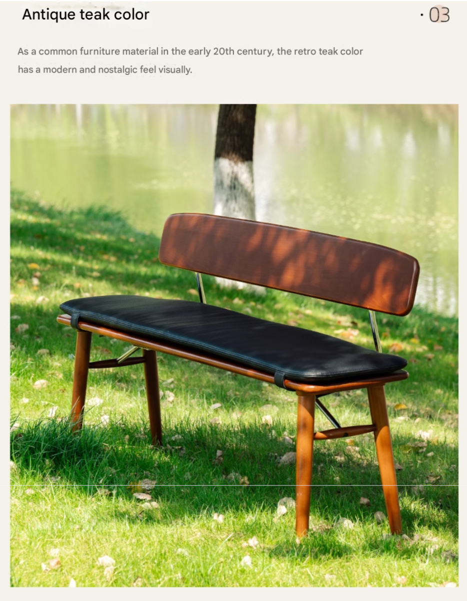 Beech Solid Wood Organic Leather Long Bench