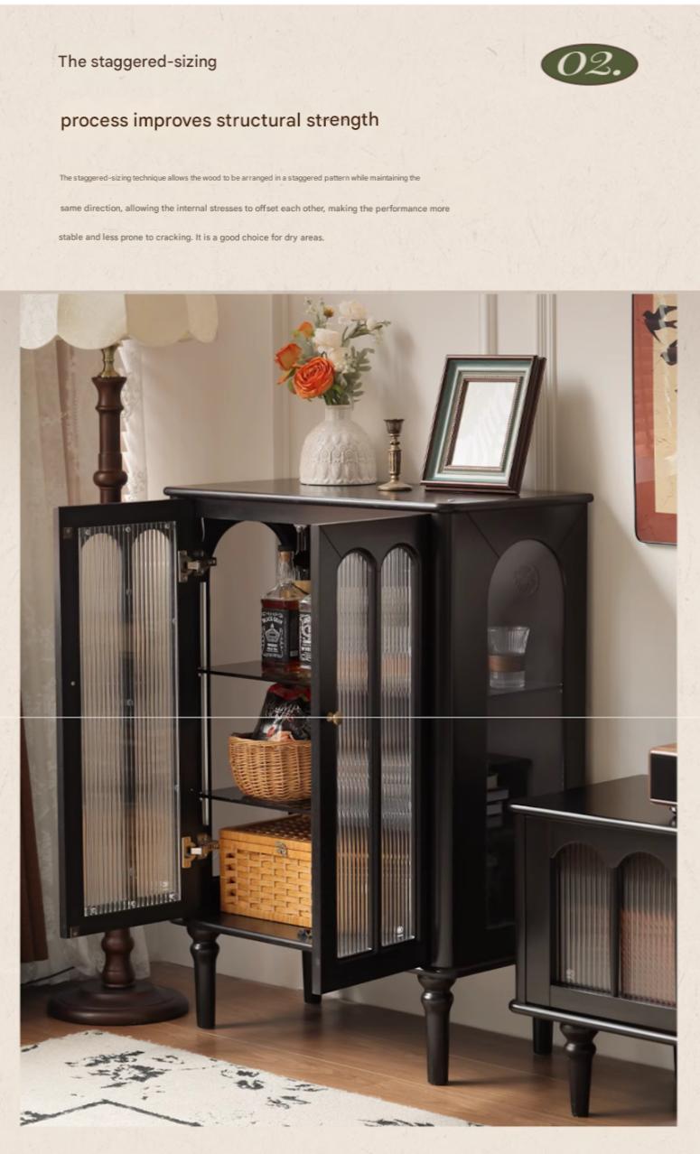 Solid Rubberwood French Retro Side Cabinet.