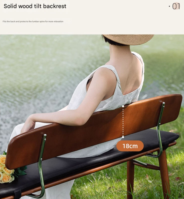 Beech Solid Wood Organic Leather Long Bench