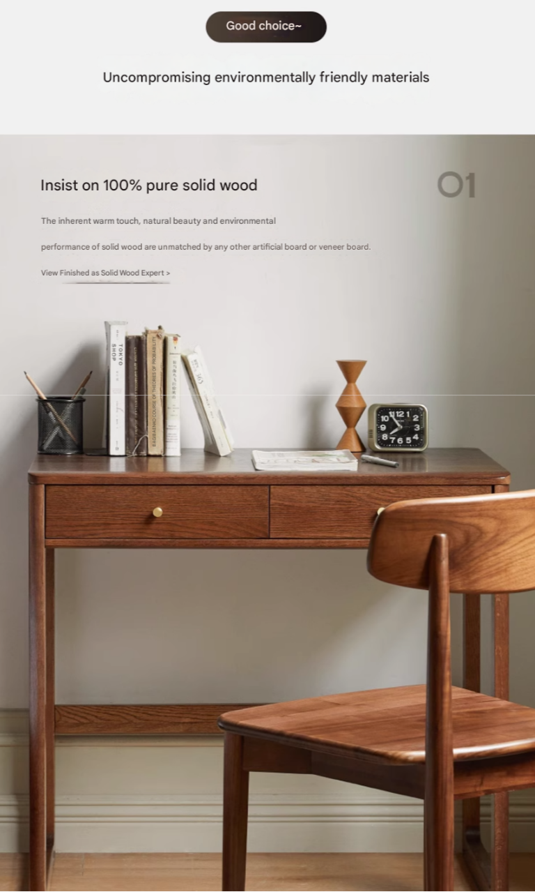 Oak Solid Wood Small Office Desk Walnut Color