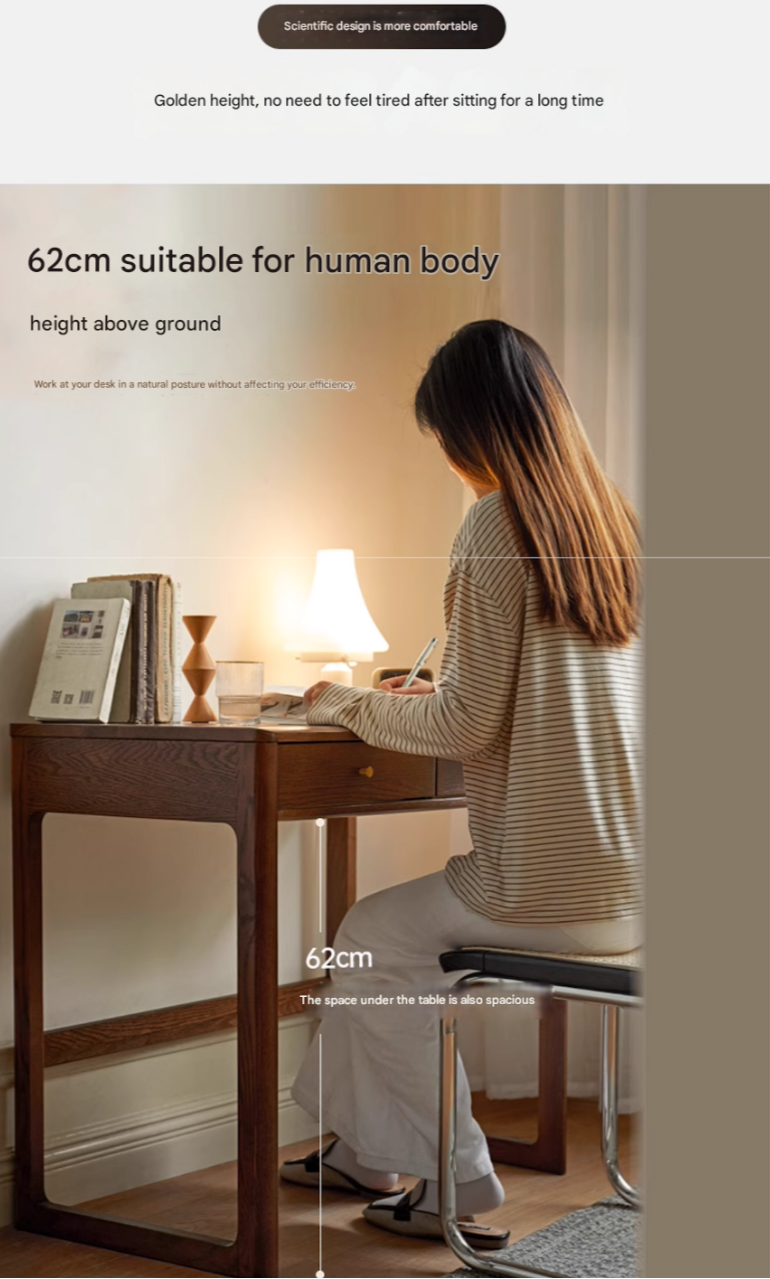 Oak Solid Wood Small Office Desk Walnut Color